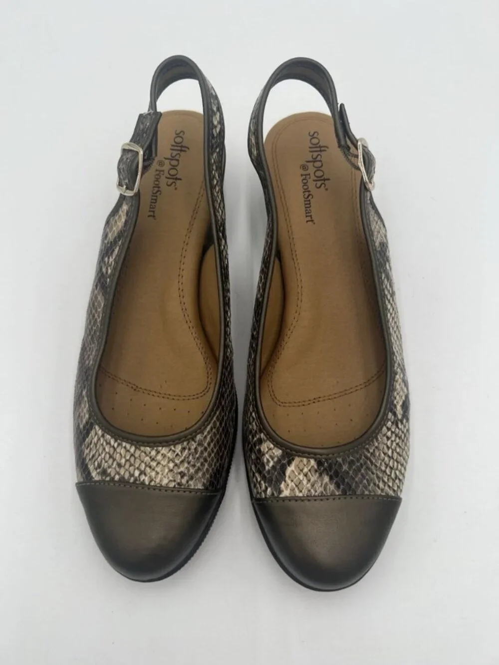 Softspots by FootSmart Slingback Wedge Shoes Snakeskin Print Bronze Toe Cap 10M